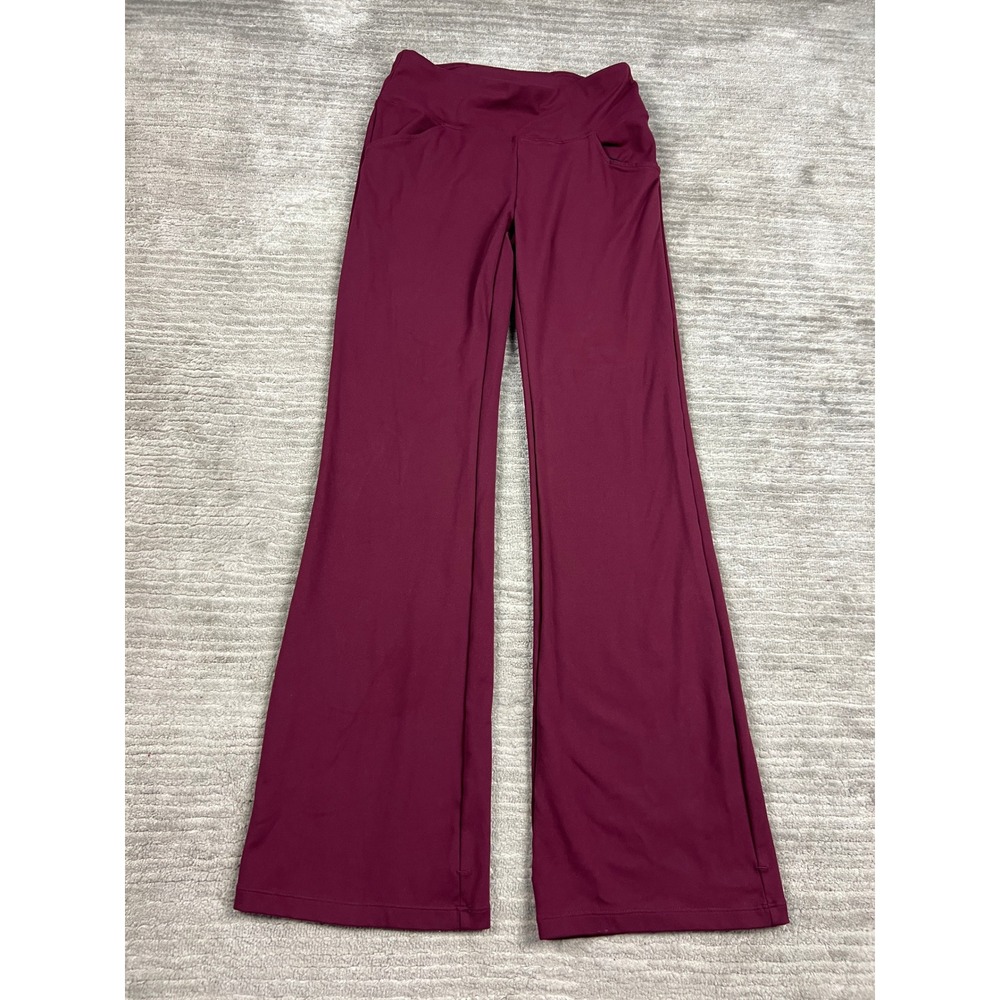 Ewedoos Yoga Pants Womens S Burgundy Wide Leg Flare High Waist Pockets Stretch